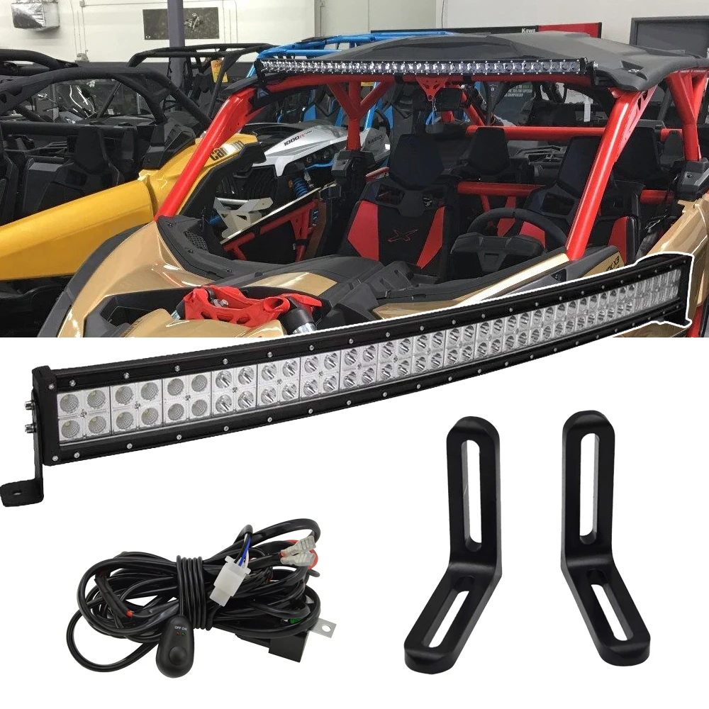 40 inches 240W Curved LED Light Bar with Upper Roof Mount Brackets and Wiring Kit For 2017-2019 Can-Am Maverick X3 MAX