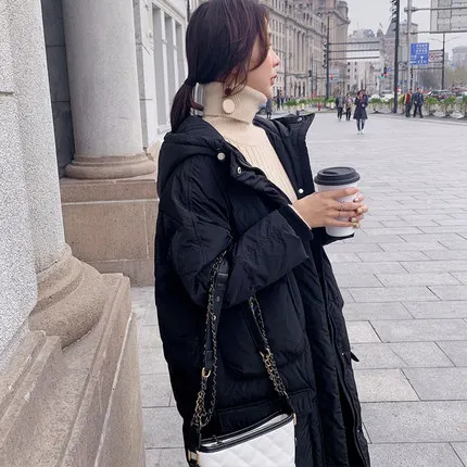 Black Модное женское пальто с большим карманом Новое однотонное тонкое длинное плюс размер для женщин хлопковое тонкое пуховое пальто с капюшоном зимняя куртка - Цвет: Black