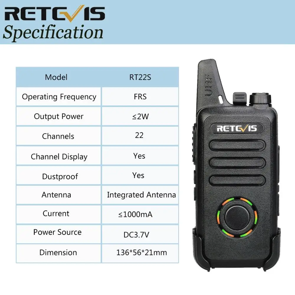 Портативная рация RETEVIS RT22S 4 шт. 2 Вт UHF VOX канал/батарейный дисплей удобная