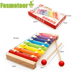 Fosmeteor – Piano en bois pour enfants, Instrument éducatif interactif, Xylophone, frappe à la main, huit tons, jouet Musical, battement préscolaire 