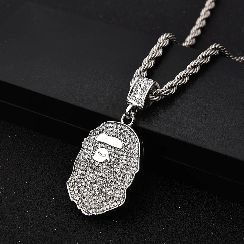 

Iced Out Bling Bling Animal Head Pendant Necklace Mirco Pave Prong Setting Men Women Female Male Fashion Hip Hop Jewelry BP112