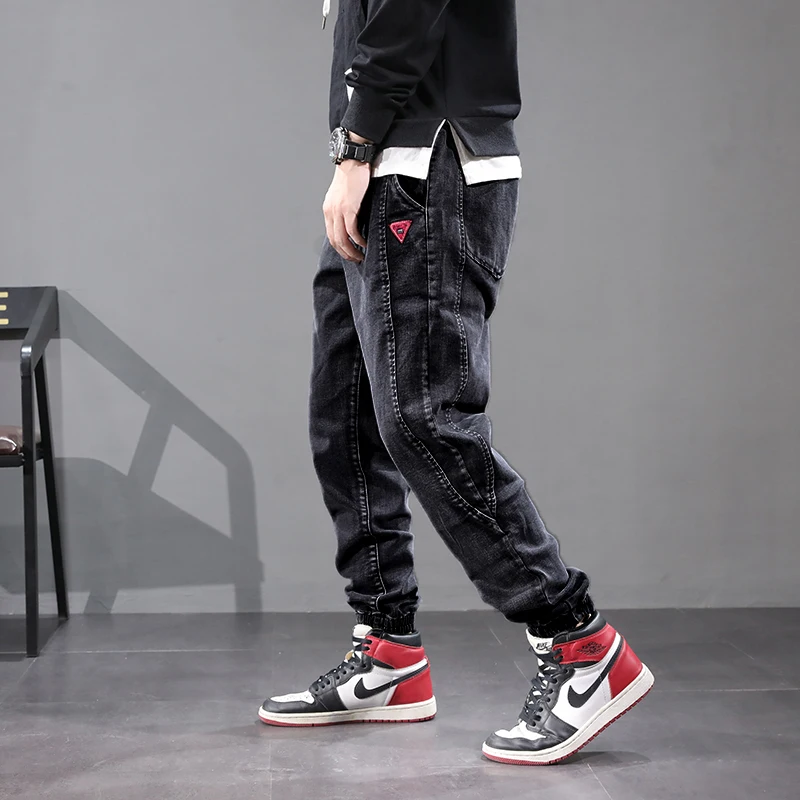 Japanese Style Fashion Men Jeans Vintage Designer Loose Denim Cargo Pants Spliced Harem Jeans Street Hip 3