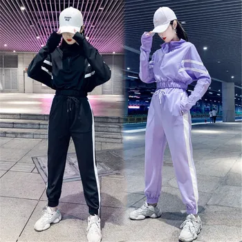 

2 Piece Set Women Spring And Autumn Black Sweatshirt And Pants Jogging Suit Tracksuit Women Casual Outfits Clothes Pocket