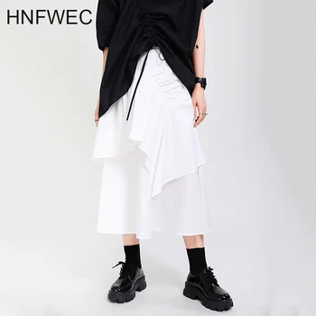 

High Elastic Waist Lwhite Ruffles Pleated Irregular Half-body Skirt Women Fashion Tide New Spring Autumn 2020 K279