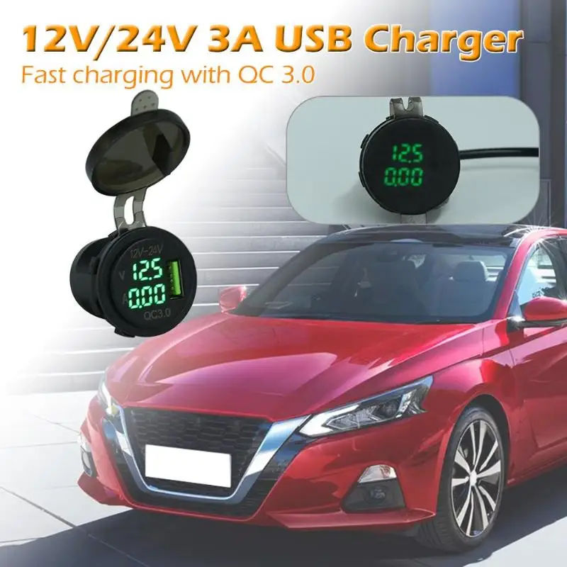 Автомобильное зарядное устройство с USB портом 12 24 В 3 А QC 0|Адаптер питания| |