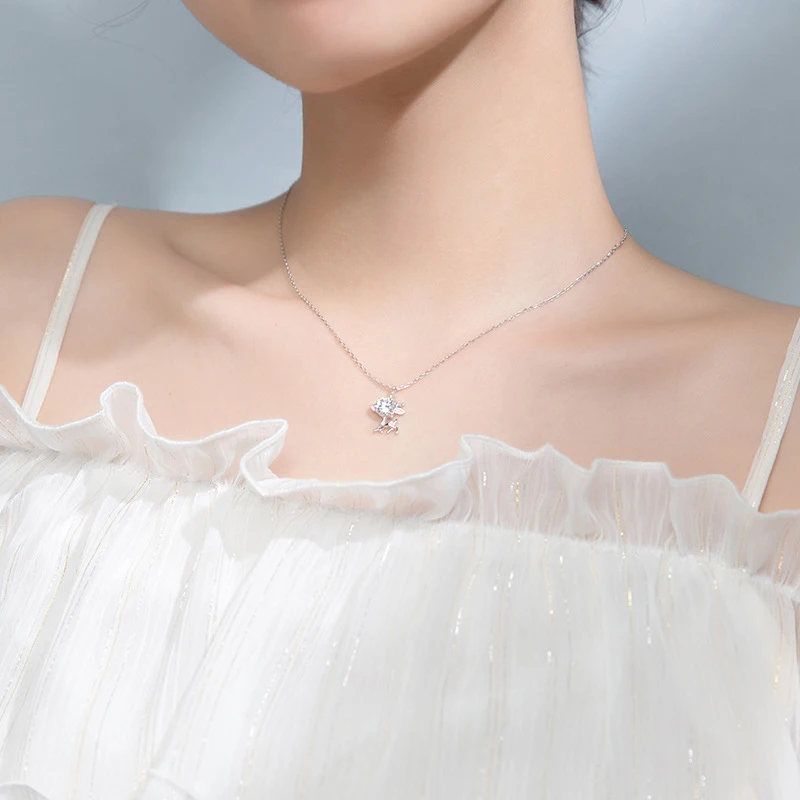 

MODIAN Fashion Animal Necklace Authentic 925 Sterling Silver Dazzling AAA Zircon Pink Elk Pattern Pendant Necklace Fine Jewelry