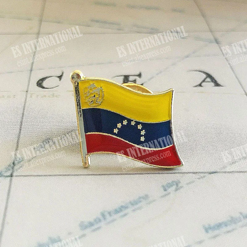 

Venezuela National Flag Lapel Pins Crystal Epoxy Metal Enamel Badge Paint Brooch Souvenir Suit Personality Commemorative Gifts