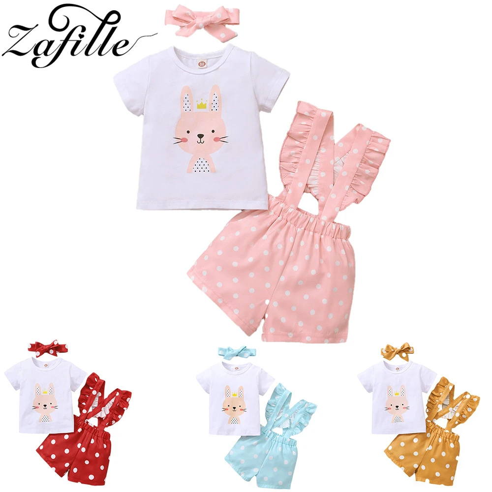 stylish baby clothing set ZAFILLE Baby Girl Clothes Set Pink Cute Rabbit Clothes For Newborns White Top+Polka Dots Overalls Toddler Infant Girl Clothing small baby clothing set	