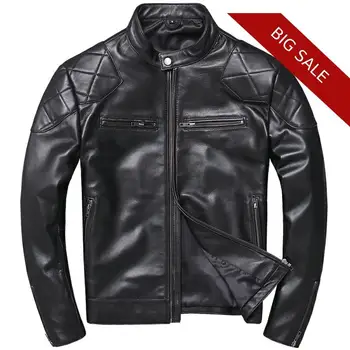 

2020 Black Men Slim Fit Biker's Leather Jacket Plus Size XXXXXL Genuine Sheepskin Russian Autumn Motorcycle Leather Coat