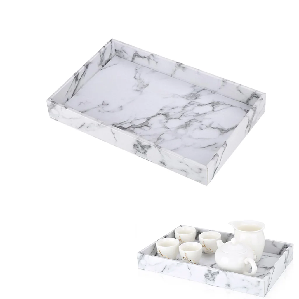 Marble Looking Serving Tray PU Leather For Coffee Drinks Desserts Rectangle