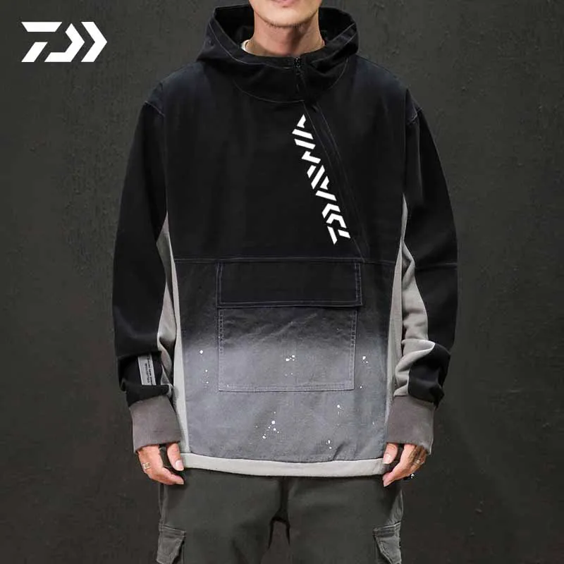 Daiwa Рыбацкая рубашка с длинным рукавом, одежда для рыбалки, толстовка на молнии, осенняя толстовка, мужское пальто, Лоскутная куртка, верхняя одежда, свитер