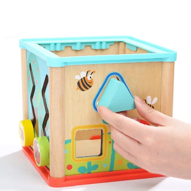  Baby educational toys 5 in 1 Wooden Activity Cube Bead Maze Multi-purpose Educational Toy for Kids 