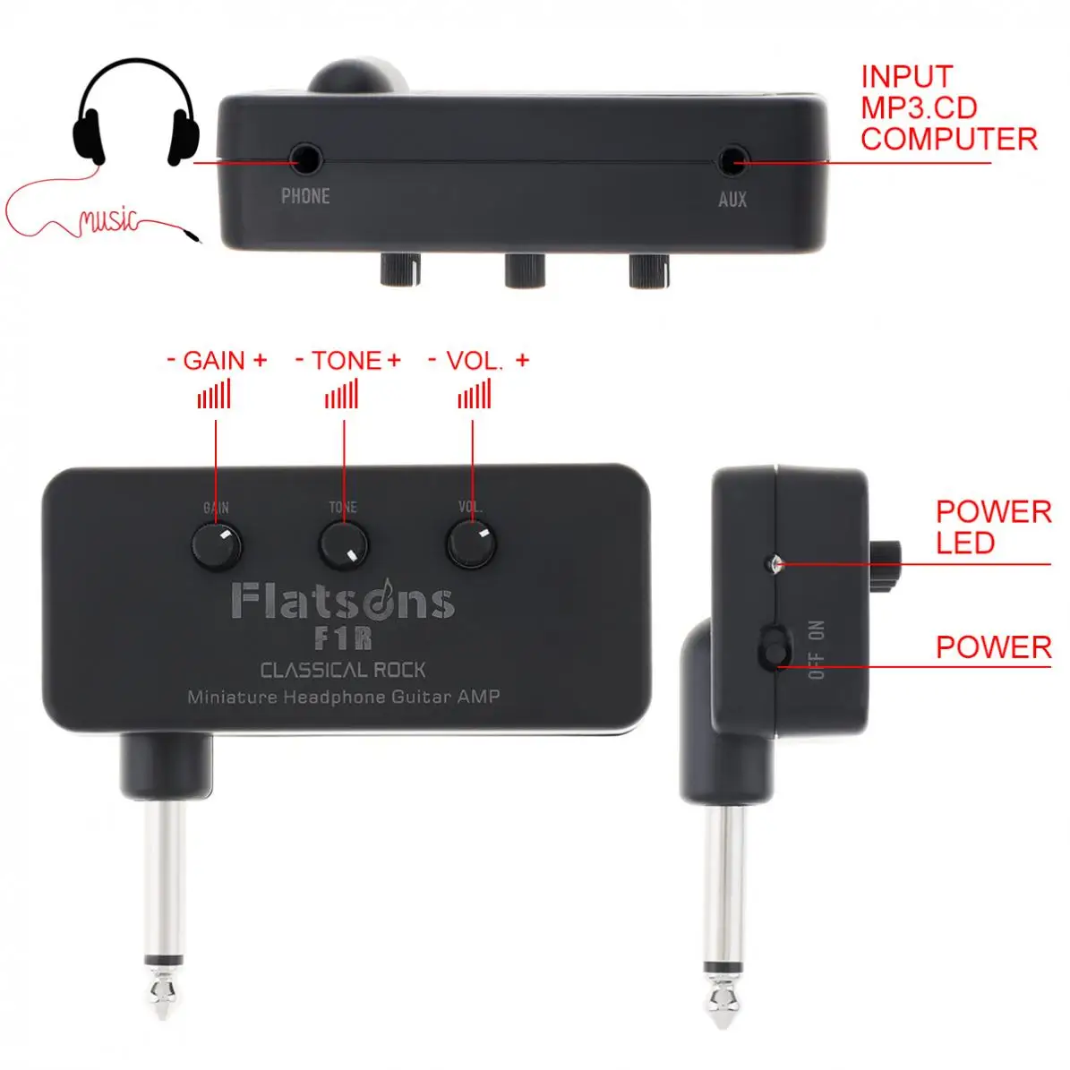 Durable Electric Guitar Amplifiers Miniature Headphone Guitar Amp Amplifier Built in Classical Rock Effect