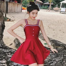 Одна деталь купальник женский размера плюс Для женщин женские слитные 1 корейский Ins Стиль костюмы с юбкой, пуш-ап, красная пикантная обувь на тонком крышка