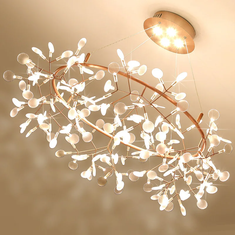 

Paint Conductive Firefly Chandelier Nordic Post-modern Living Room Bedroom Creative Restaurant Chandelier Flower Ring LED Chande