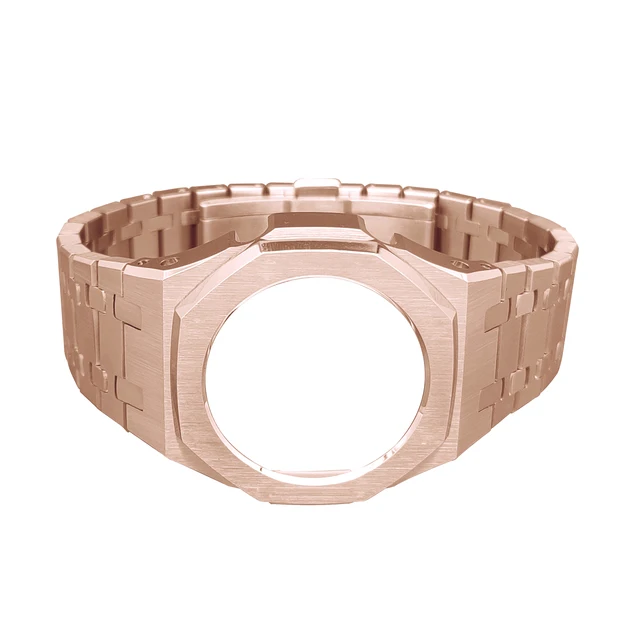 GMAS2100 Hontao Casioak Mini All Metal Mod kit Watch Case Bezel with Screw Watch Band DIY Stainless Steel for Smallest GMA-S2100 Rose gold