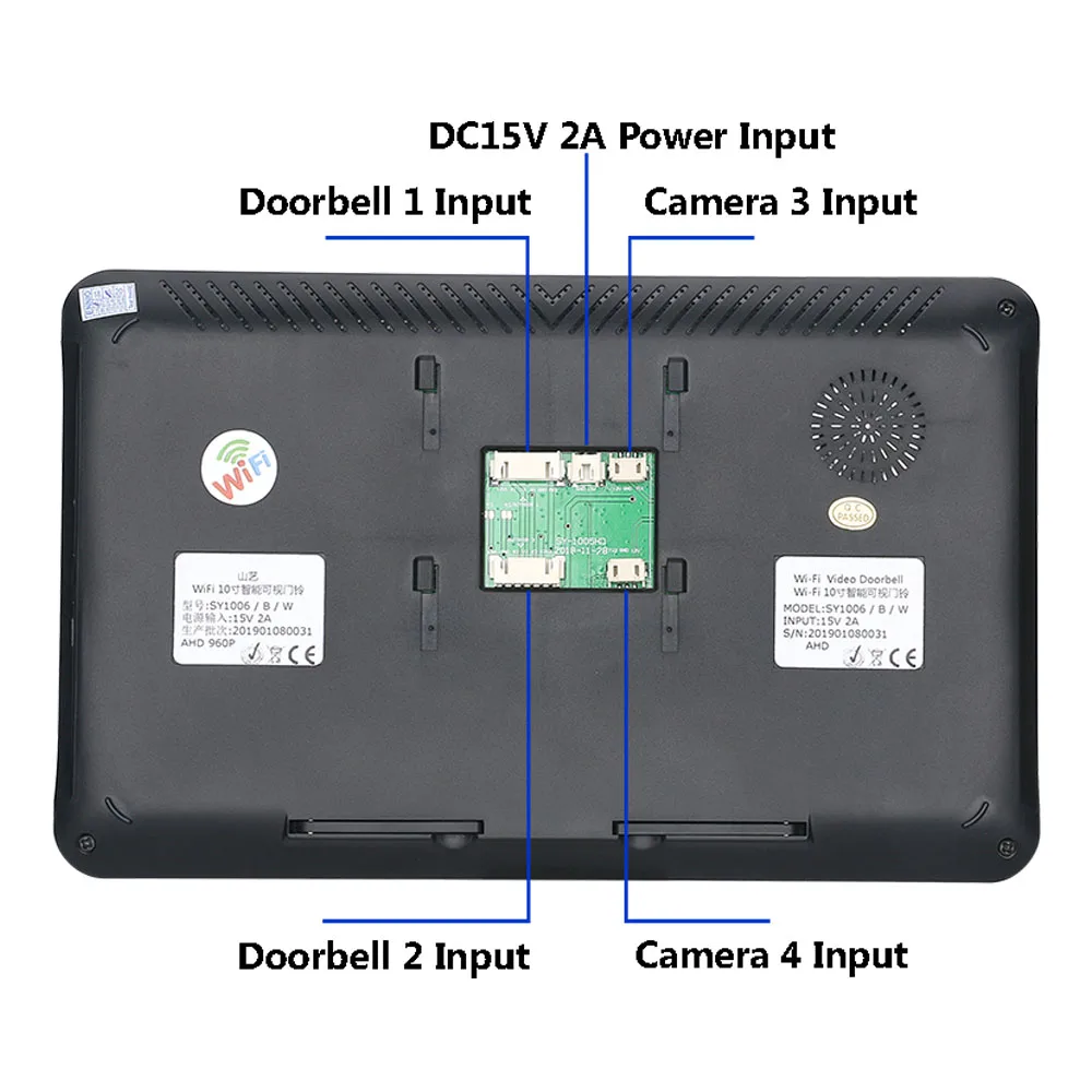 2 монитора 10 дюймовые часы с записью времени Wifi беспроводной отпечаток пальца RFID видео дверной звонок Домофон Система с проводной камерой 1080P