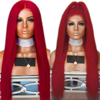 

DLME Long Red Frontal Wig With Natural Hairline Red Synthetic Lace Front Wig For Black Women