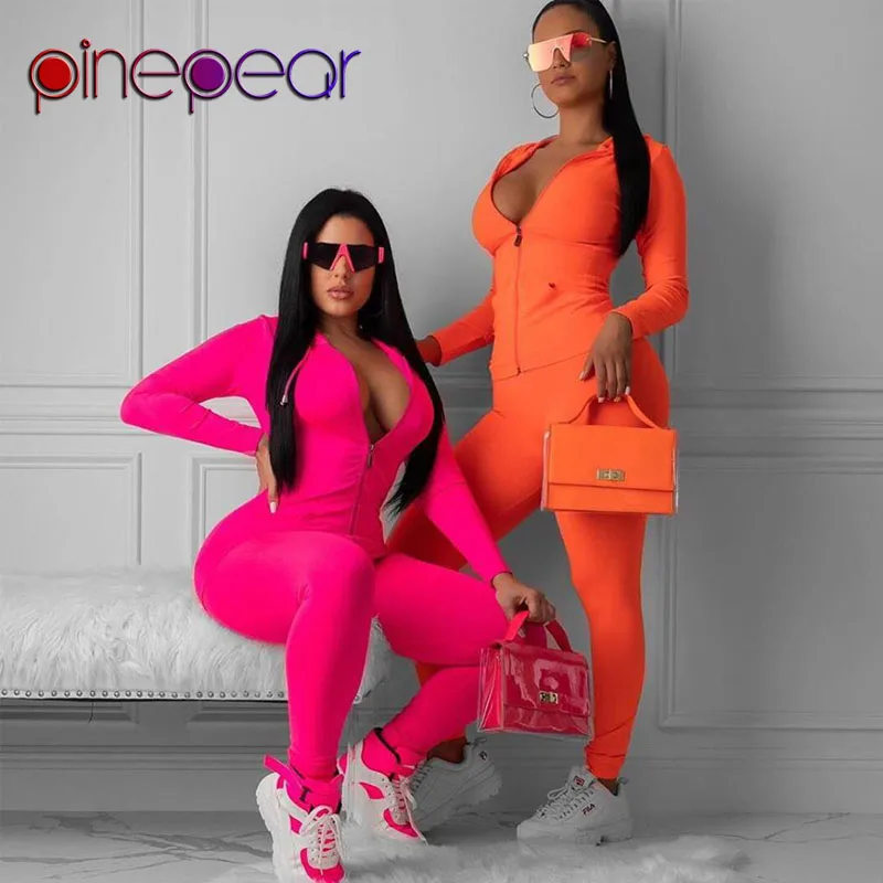 

PinePear Rose Red/Orange Jacket Coat and Pants 2 Piece Sport Set Women 2020 Winter Running Clothing Gym Yoga Suit Drop Shipping