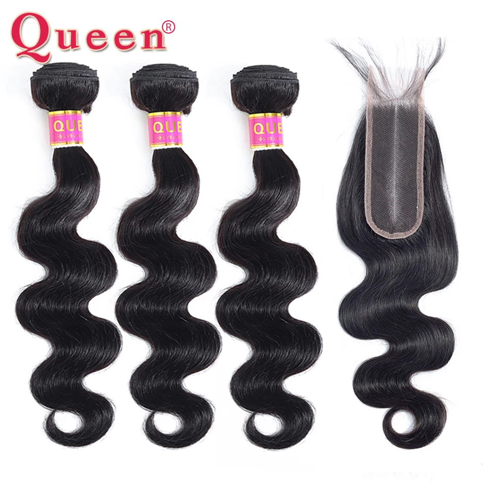 QUEEN Hair Products пучки волнистых волос с 2*6 закрытием человеческие волосы бразильское наращивание волос Плетение Пучков с закрытием remy волос