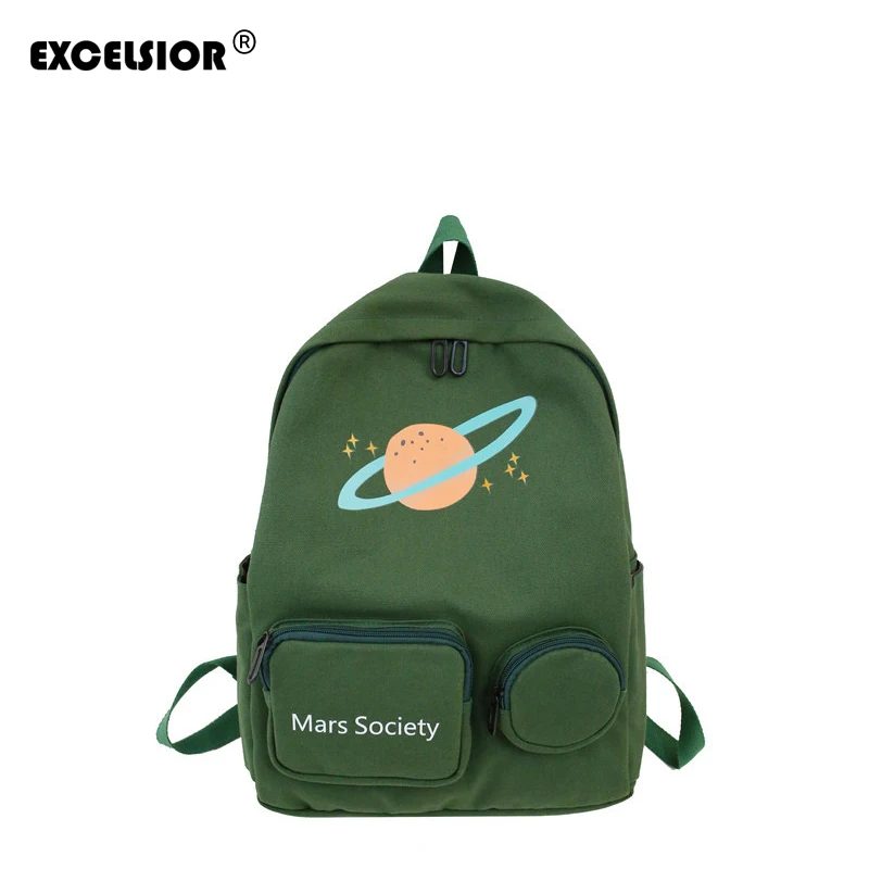 

EXCELSIOR Stylish Backpacks Unisex Design School Bags Avocado Green Backpacks Cartoon Pint Bags for Students