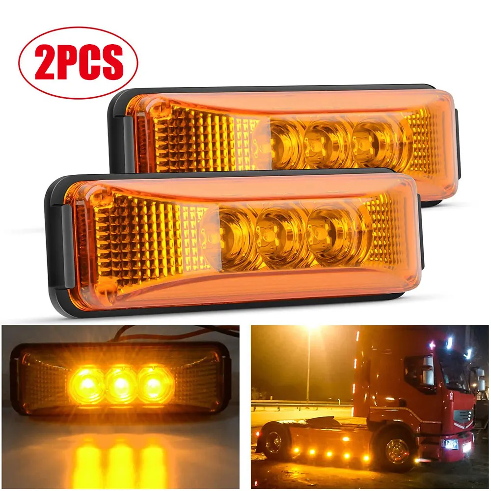 

2PCS Yellow 3 LED Truck Trailer Amber Light Front LED Side Marker Gap Indicator Light Waterproof IP67 Surface Mounted LED Light