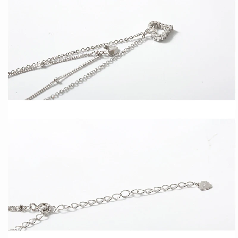 ANENJERY изысканные 925 пробы серебряные двухслойные ожерелья в форме сердца с микро паве циркония ожерелье S-N468