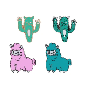 

Cute Plant Animal Enamel Pins Cartoon Sheep Alpaca Cool Cactus Brooches Badges Jackets Lapel Pin Fashion Jewelry for girls Kids