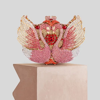 

Handmade Swan Evening Bag Luxury Crystal Rhinestone Beaded Clutch Purse Causual Handbag Pochette for Dress Banquet Party Women