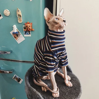 Hairless Cat Sweater Sphynx Cat Clothes Striped for Clothing Warm