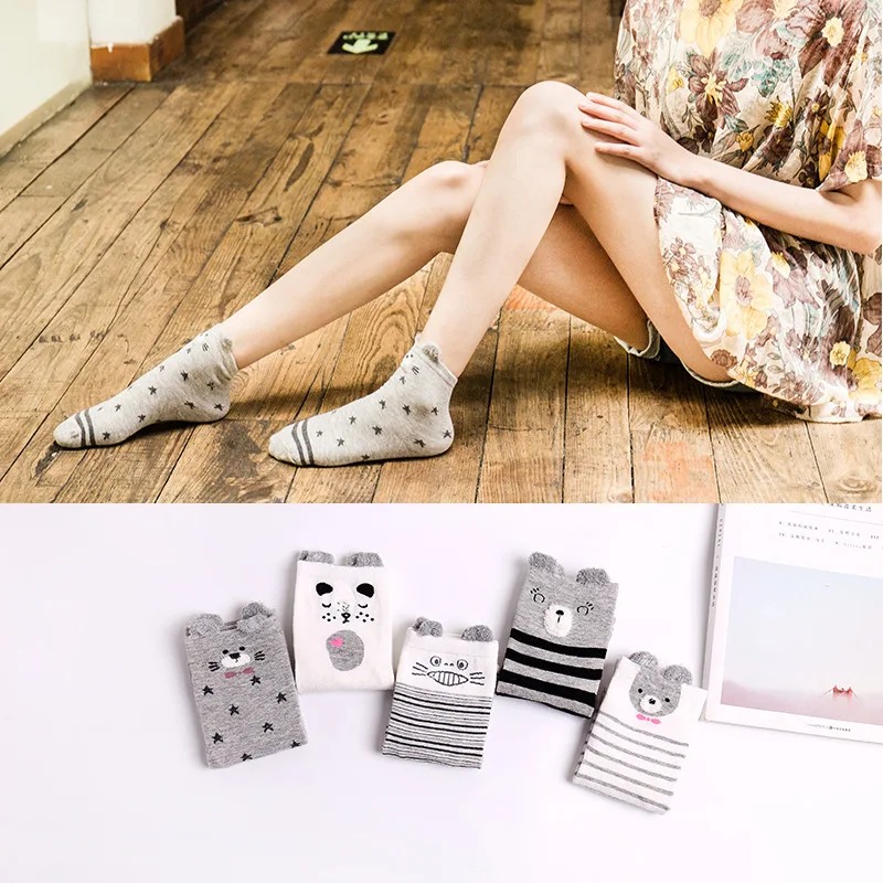 10 пар/лот, красивые короткие носки для девочек с милым мультяшным медведем Детские хлопковые носки-башмачки Kawaii для девочек возрастом более 8 лет