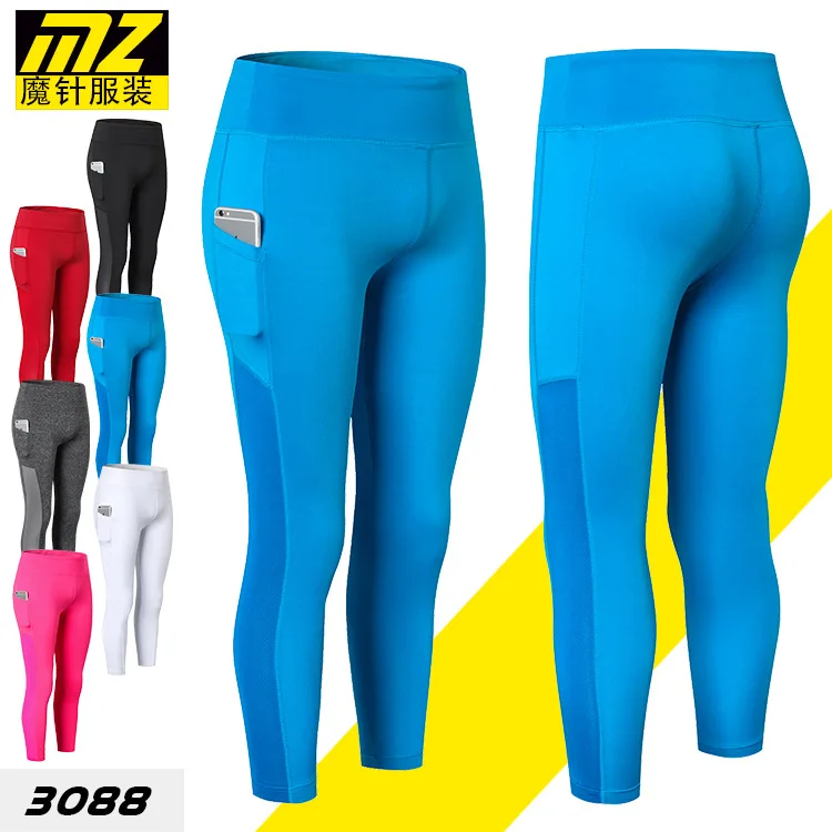 

MZ Mesh Joint Pocket Capris Pants Fitness Pants Running Elasticity Tight Wish Perspiration Wicking Amazon Cross Border