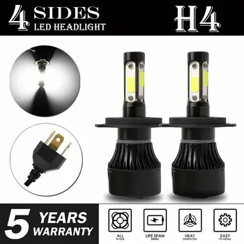 

2 Pcs 12V/24V 4-Sides Waterproof H4 LED Headlight Bulbs High/Low Beam 6500K 9003 HB2 2500W 375000LM Car Styling Accessories