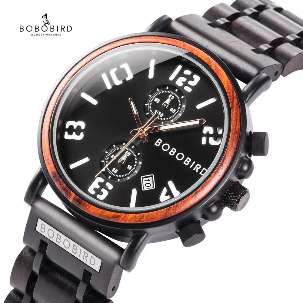 

New BOBO BIRD Wood Watch Men waterproof Top Luxury Brand Military Watches Luminous Hand Clock With Wooden Box Gift relogio mascu