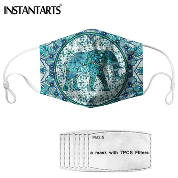 

INSTANTARTS Half Face Cover Masks Bohemian Elephant Mandala Pattern Printed Washable Mouth Macka PM 2.5 Filters Paper Tapabocas