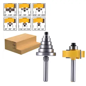 

1-3/8'' Height Rabbet Router Bit Set 1/4'' Inch Shank with 6 Interchangeable Bearings Multiple Depths 1/8