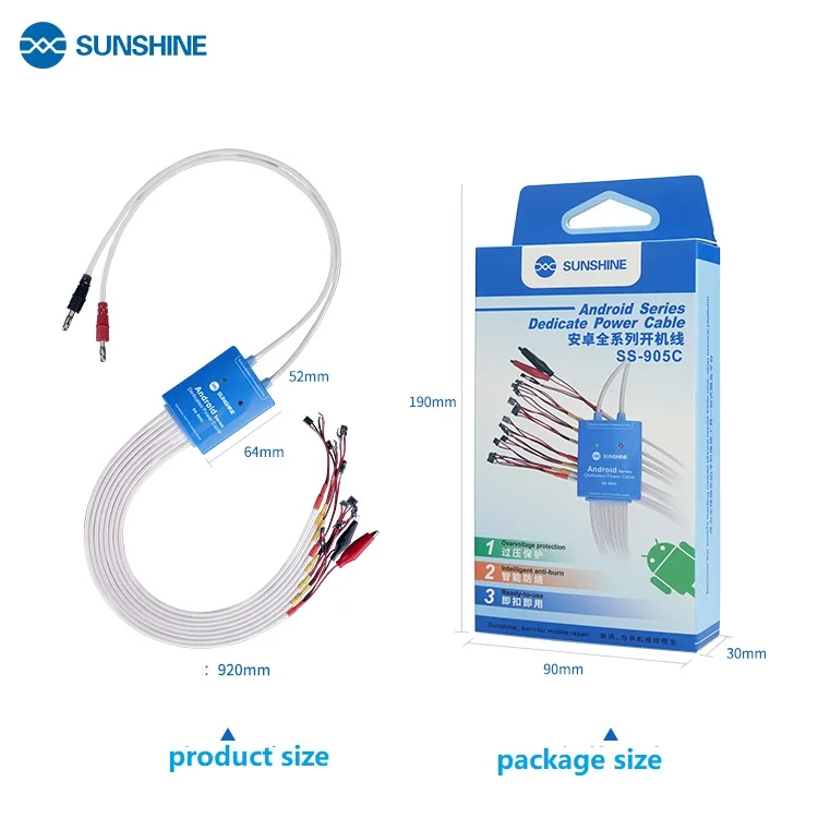 

Sunshine SS-905C Android Power Supply Test Cable DC Power Control Test Cable for Samsung Huawei Xiaomi Nokia Boot Up Line