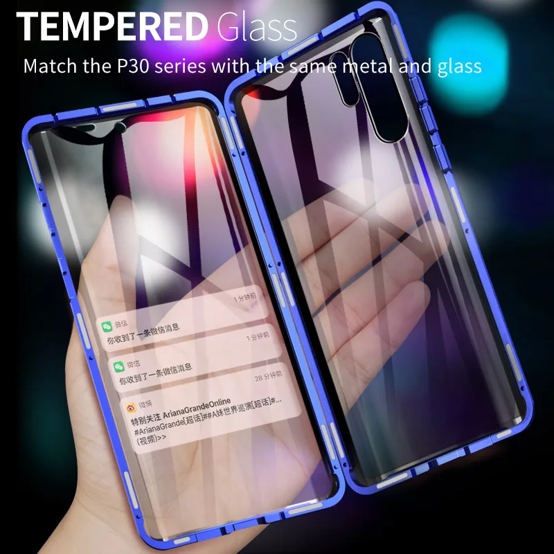 

360 Magnetic Case for huawei p30 pro Front Back Glass Case on huaweii p30 lite p 30 pro light 30lite Magnet Tempered Glass Cover