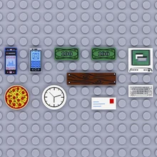 City Accessories Printed Tile Building Blocks Computer TV font b Phone b font Clock Letter Parts