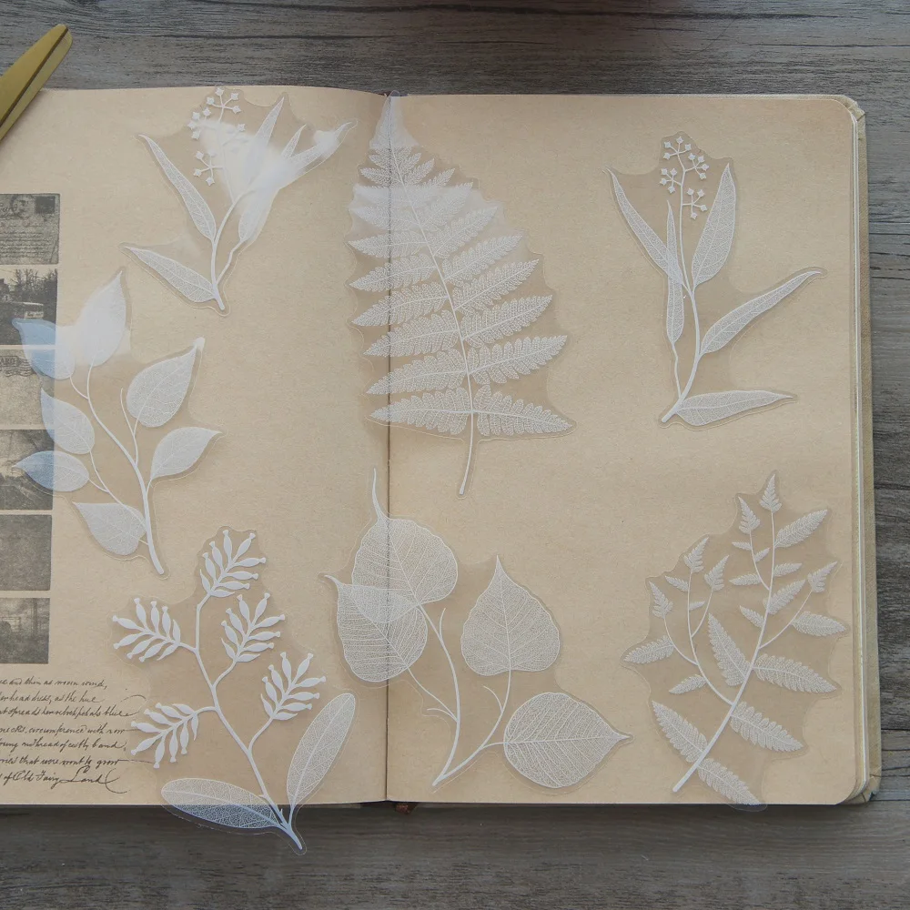 White Plant Leaves Style Transparent Sticker Scrapbooking DIY Gift Packing Label Gift Decoration Tag 38pcs