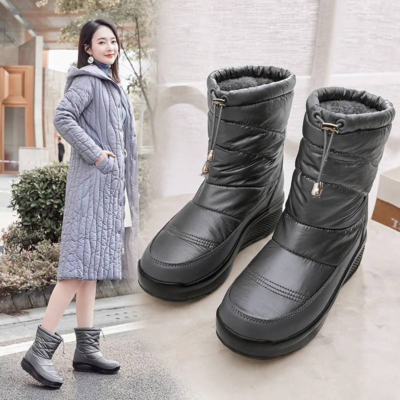 PINSEN New Women Winter Boots High Quality Comfortable Snow Boots Women Slip-on Keep Warm Ladies chunky Boots botas mujer