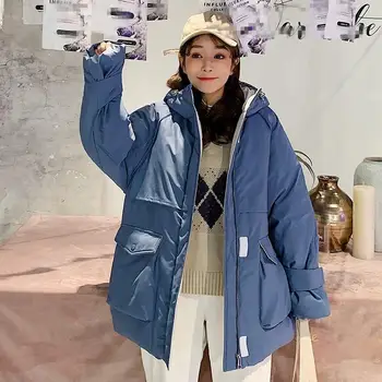

2019 Winter Solid Hooded Long Parkas Women Big Pocket Zipper Thicken Jacket Coat Plus Size Loose Outwear