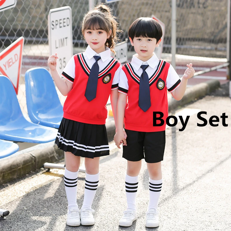 Style1 Boy Set 100-180 см детская школьная форма, корейский Британский комплект хлопковой одежды для мальчиков и девочек, одежда для начальной школы, костюмы для выступлений - Цвет: Style1 Boy Set