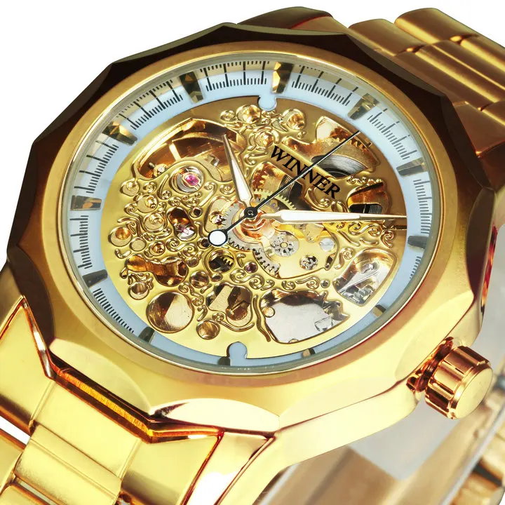 Gold Skeleton Watch for Men Mechanical Mens Watches Top Brand Luxury 2021 Automatic Wristwatches Steel Strap Casual часы мужские 