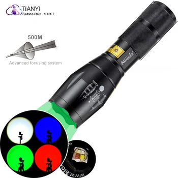 

Flashlight HI W RGB LED W RGB Red light blue light green light white light LED 12000 Lumens Zoomable Super bright torch