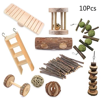 

10Pcs/Set Hamster Chew Toys Natural Wooden Playing Exercise Teeth Care Chewing 85WC