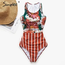 Женский купальник Simplee с цветочным принтом, привлекательный винтажный женский купальный костюм с молнией, купальный костюм-монокини большого размера для купания