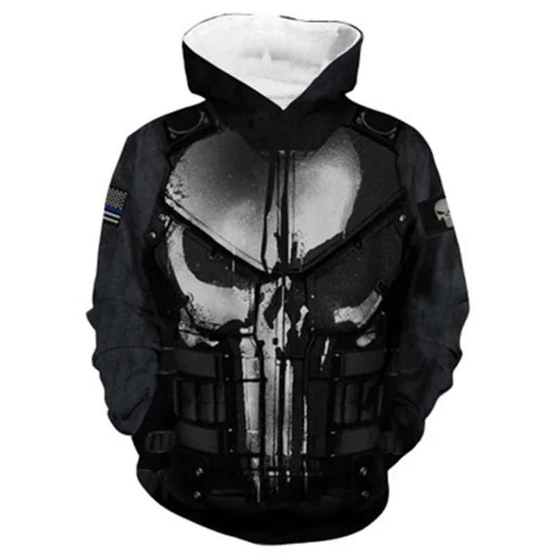 

The Punisher Cosplay Hoodie Sweatshirts Mens Male 3d Print Fashion Cool Hip Hop Hooded Jacket Coats Streetwear
