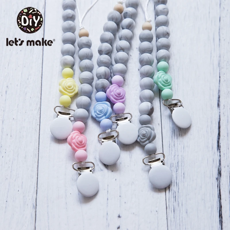 

Let'S Make 6Pc Silicone Pacifier Chain Personalized Pacifier Clip Bpa Free Silicone Beads Children'S Toy For New Born Baby Toys