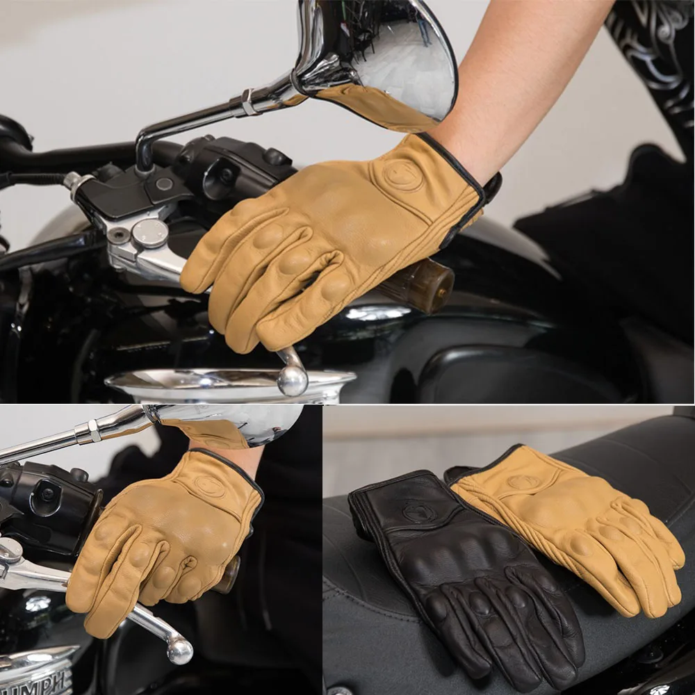 Кожаные Мотоциклетные Перчатки с сенсорным экраном, классические мотоциклетные перчатки в стиле ретро, мотоциклетные перчатки для верховой езды, винтажные перчатки с полным пальцем